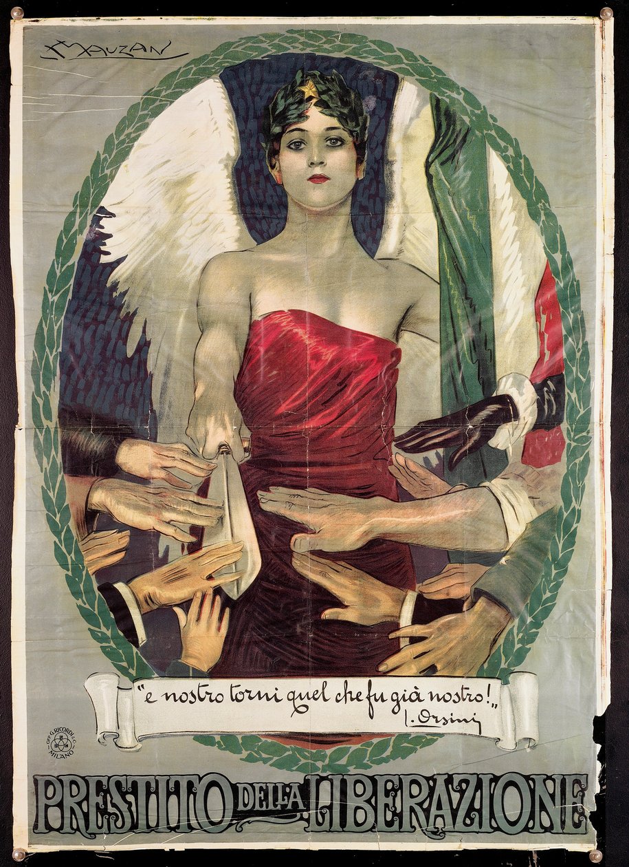 Italiaanse WOI Oorlogslening poster door Luciano Achille Mauzan