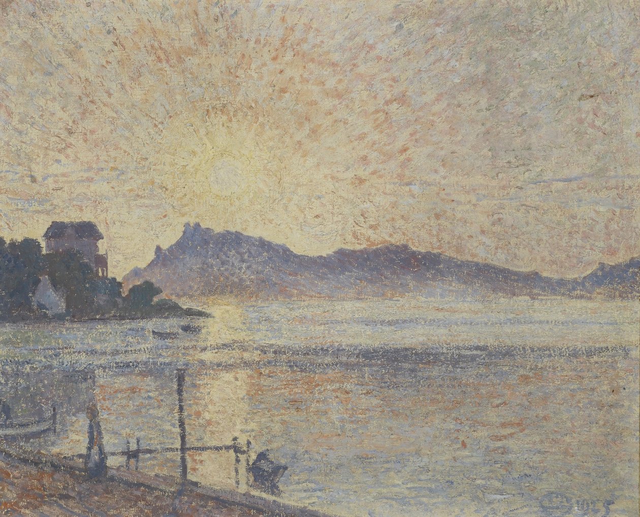 La Pointe de Cougoussa, zonsondergang, 1925 door Lucien Pissarro