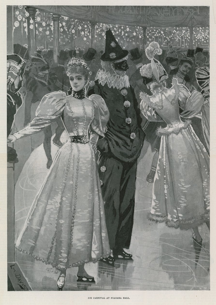 IJscarnaval in Niagara Hall, Westminster Londen (litho) door Lucien Davis