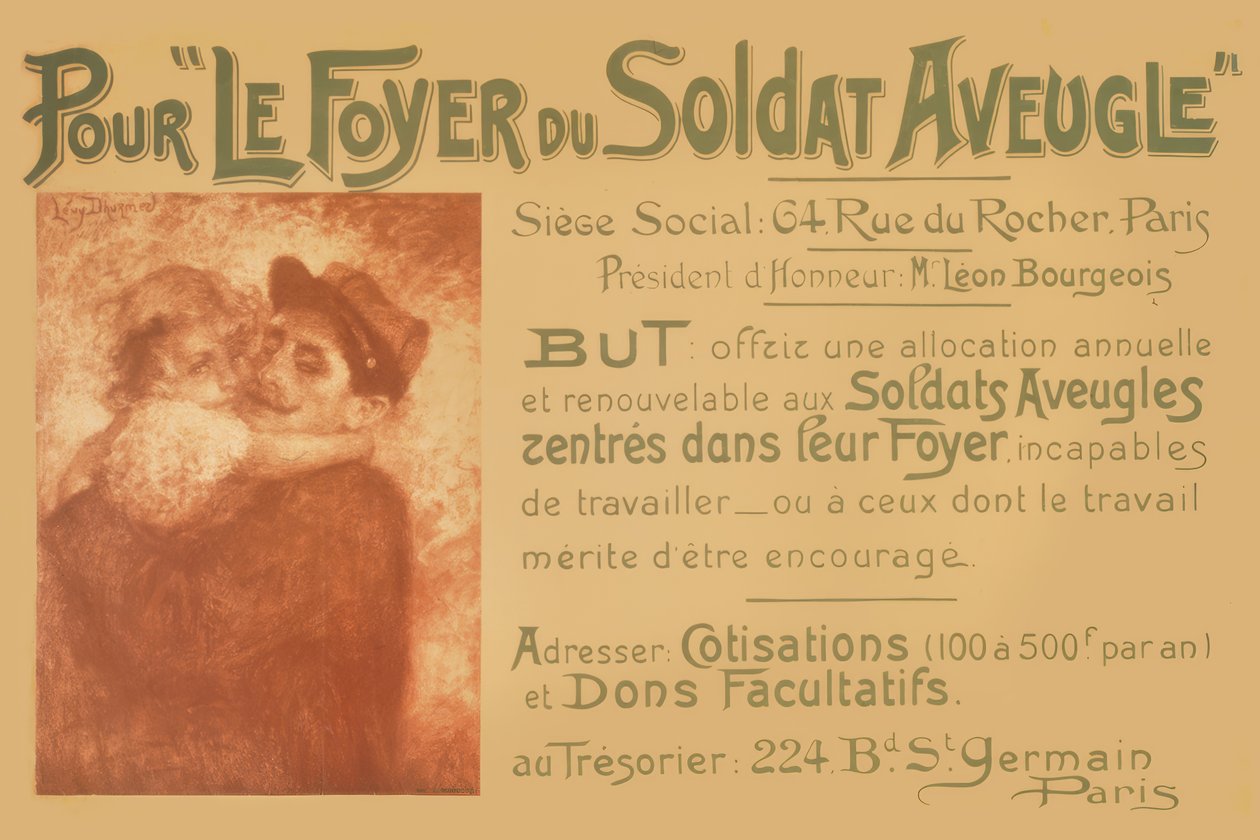 Een blinde soldaat houdt een klein meisje vast door Lucien Levy-Dhurmer