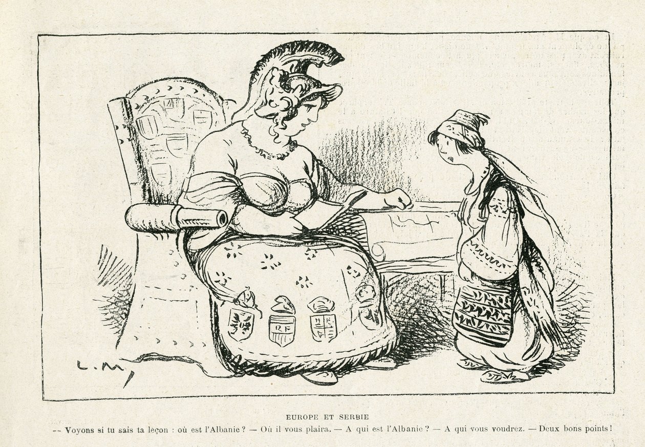 Illustratie in Le Rire, 01/11/13 - Europa en Servië - Oorlog van 14-18 (gravure) door Lucien Metivet
