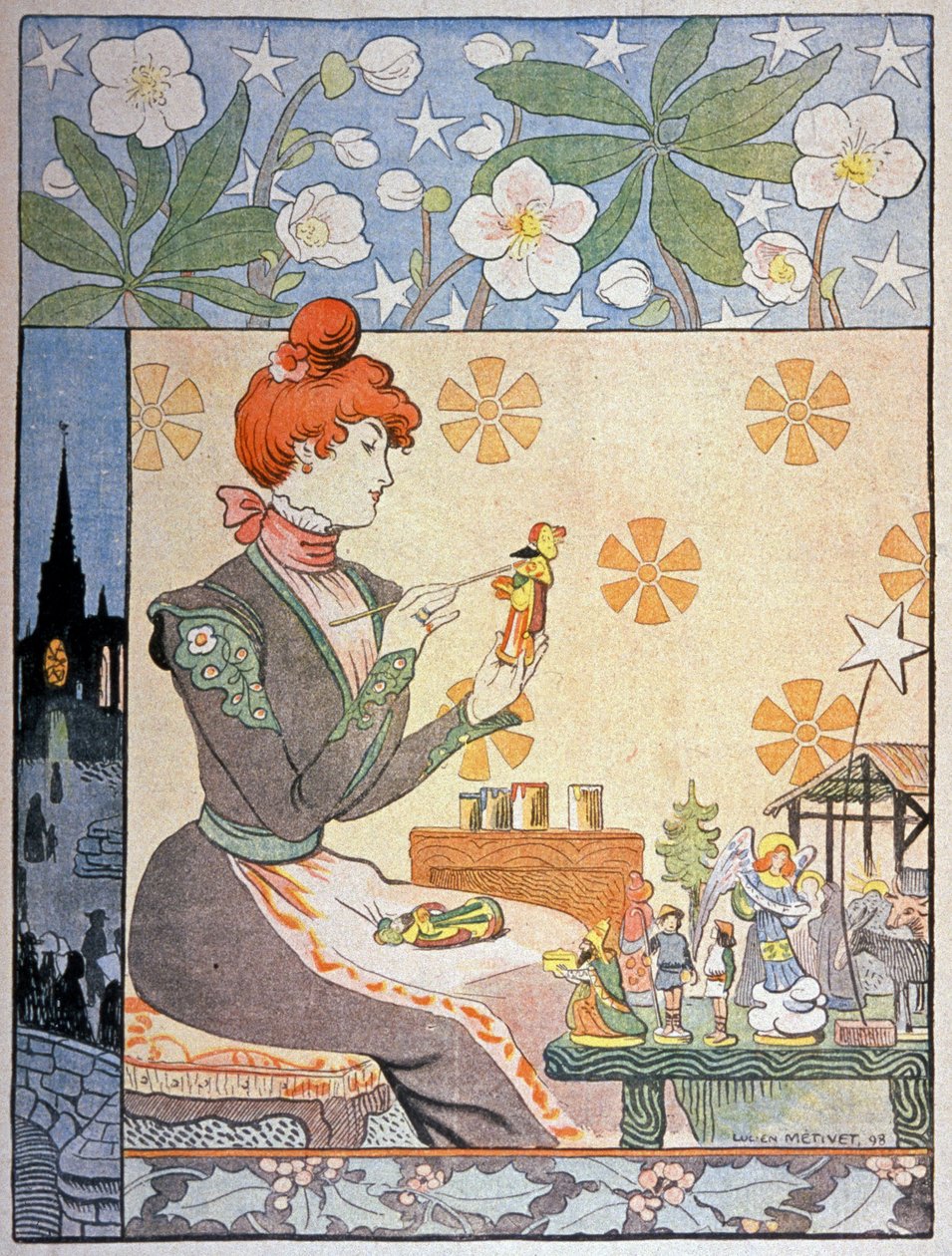 Schilderij van santons in de Provence door Lucien Metivet