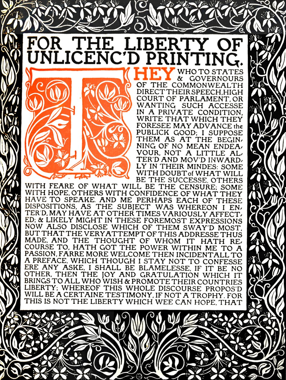 Eragny Press: Openingspagina van de Areopagitica, ca. 1895-1914 door Lucien Pissaro