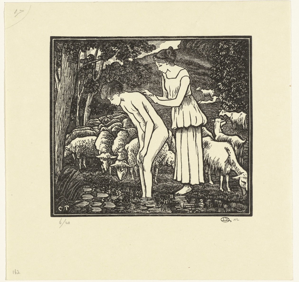 Daphnis wordt gewassen door Chloë door Lucien Pissarro