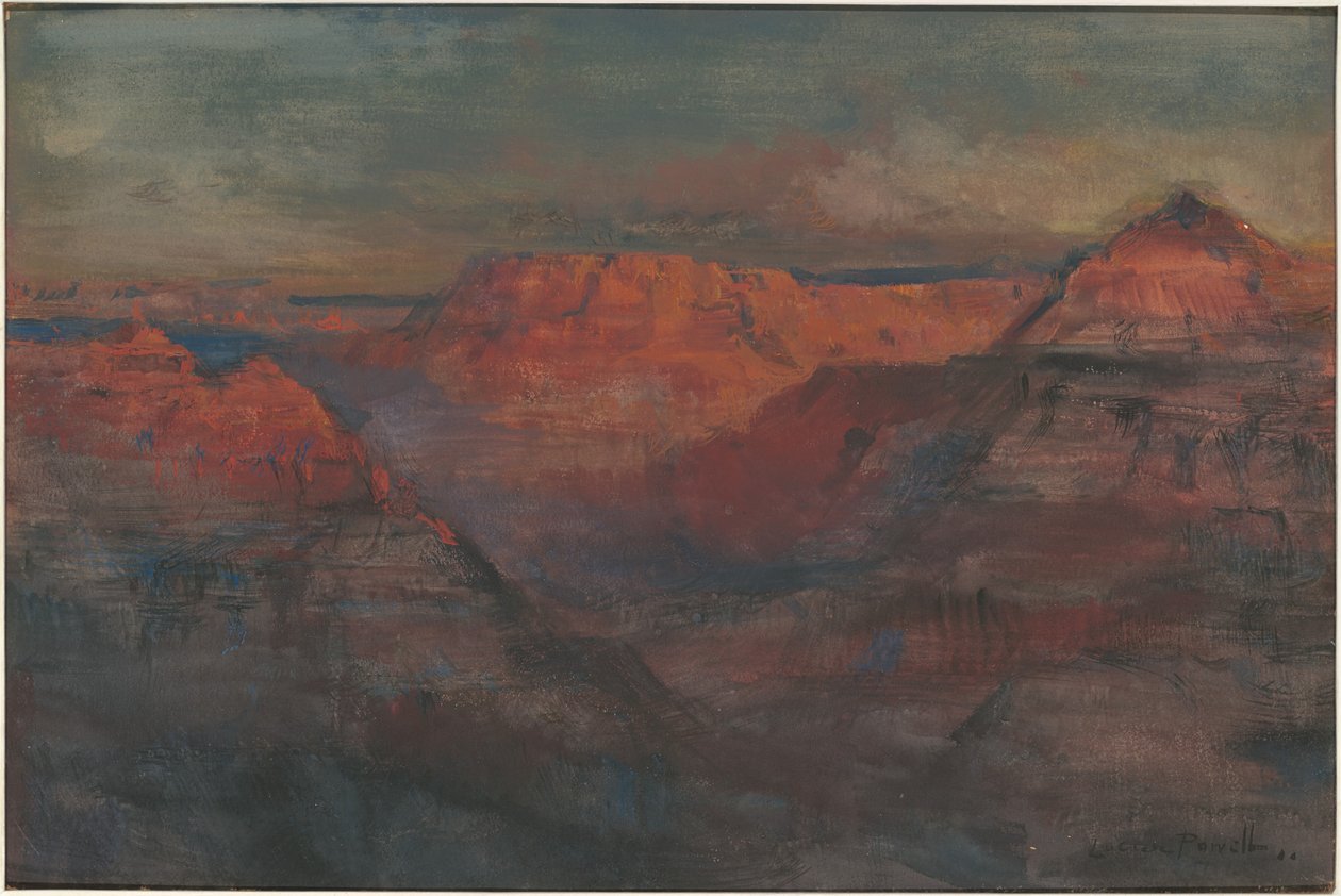 De nagloeiing, Grand Canyon, Arizona, ca. 1904 (aquarel en gouache) door Lucien Whiting Powell