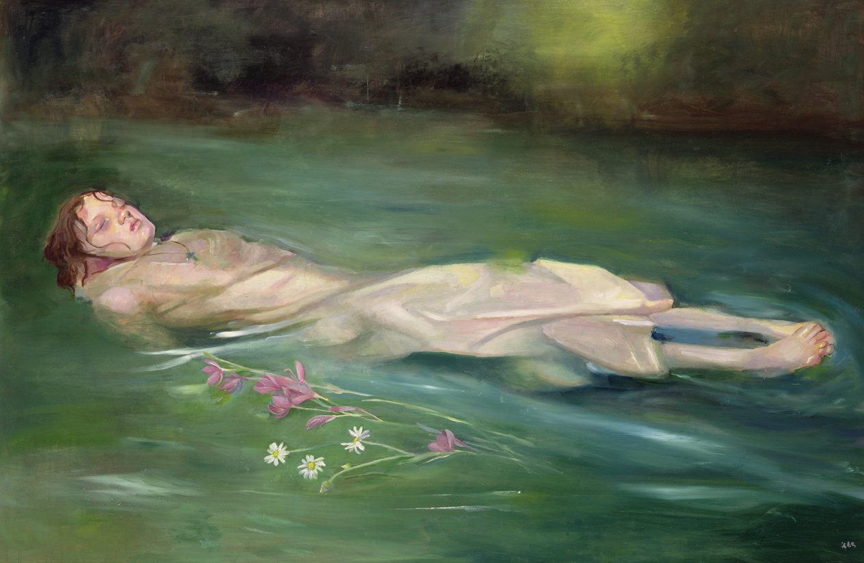Drijvend meisje, 2004 (olieverf op board) door Lucinda Arundell