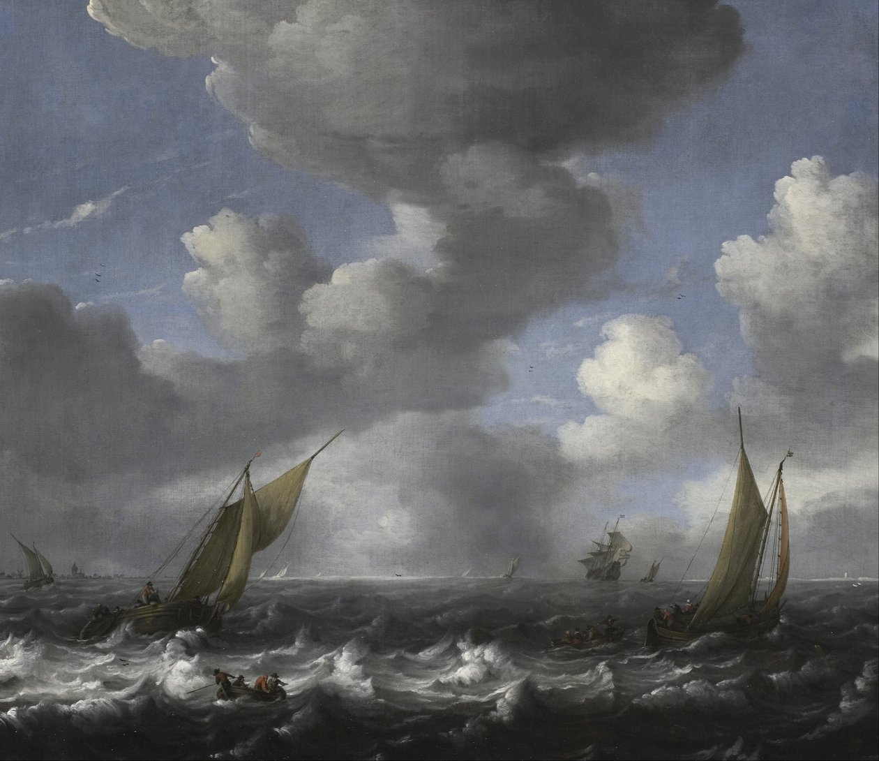 Zeegezicht en vissersboten door Ludolf Backhuysen