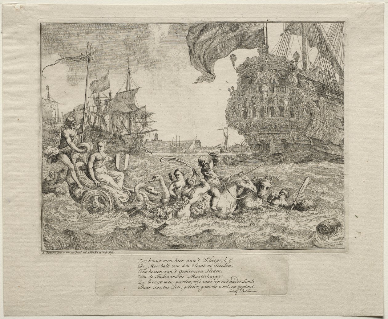 De personificatie van Amsterdam rijdend in Neptunus