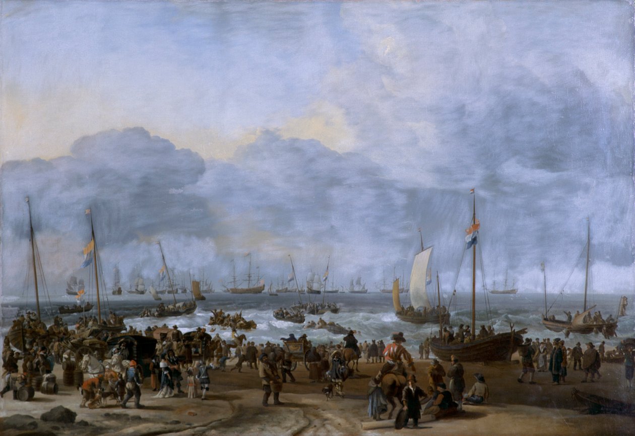 Landing van Willem van Oranje in Scheveningen, 17e eeuw door Ludolf Backhuysen I