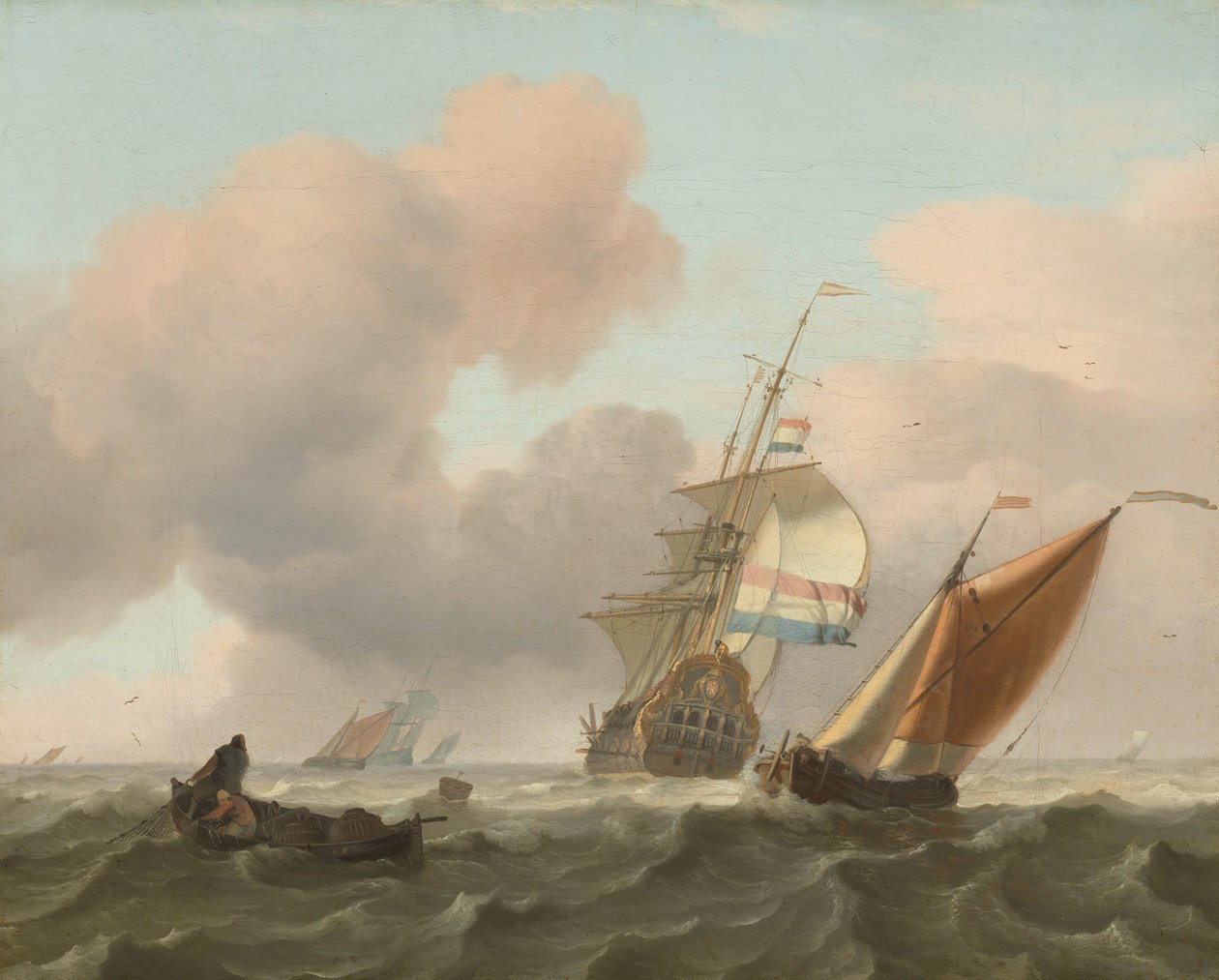 Ruwe zee met schepen door Ludolf Bakhuizen