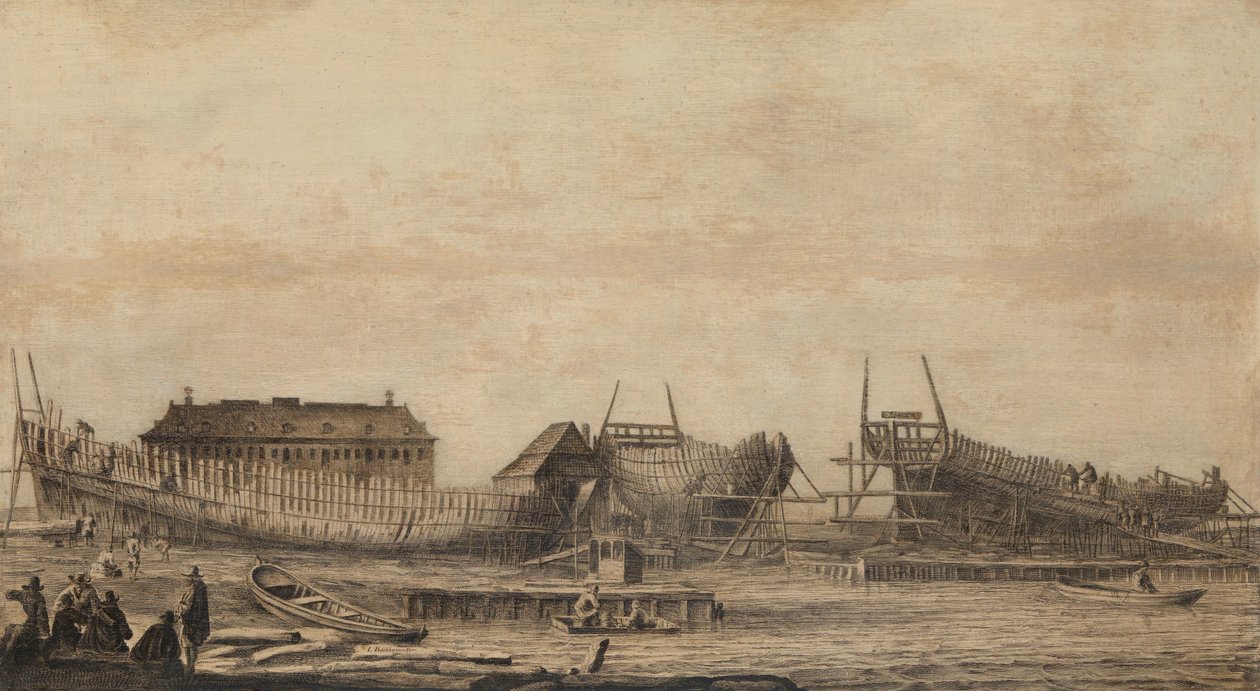 De scheepswerf van de Amsterdamse Admiraliteit door Ludolf Bakhuysen