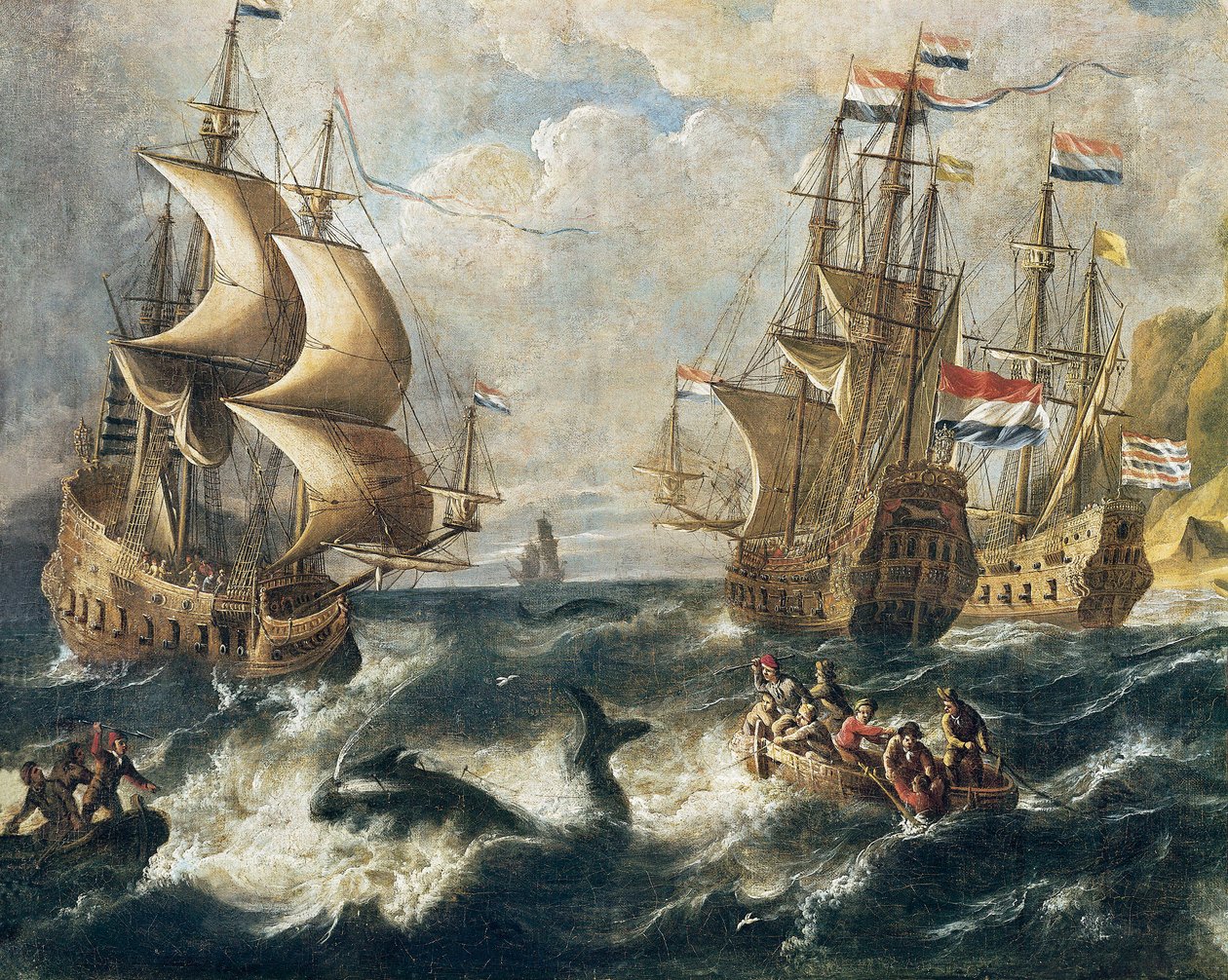 De walvisvangst (detail) door Ludolf I Backhuysen