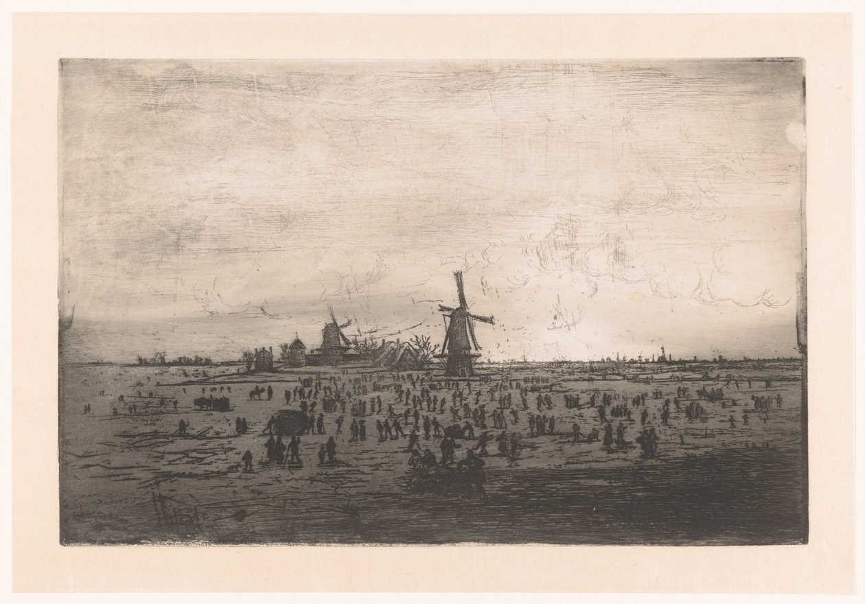 Dutch Winter Landscape with Windmills and Skaters door Ludovic Napoléon Lepic