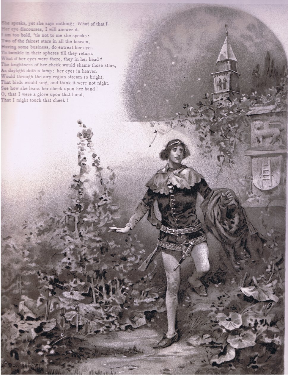 Zij spreekt - maar zij zegt niets, illustratie uit Romeo en Julia door Ludovico Marchetti