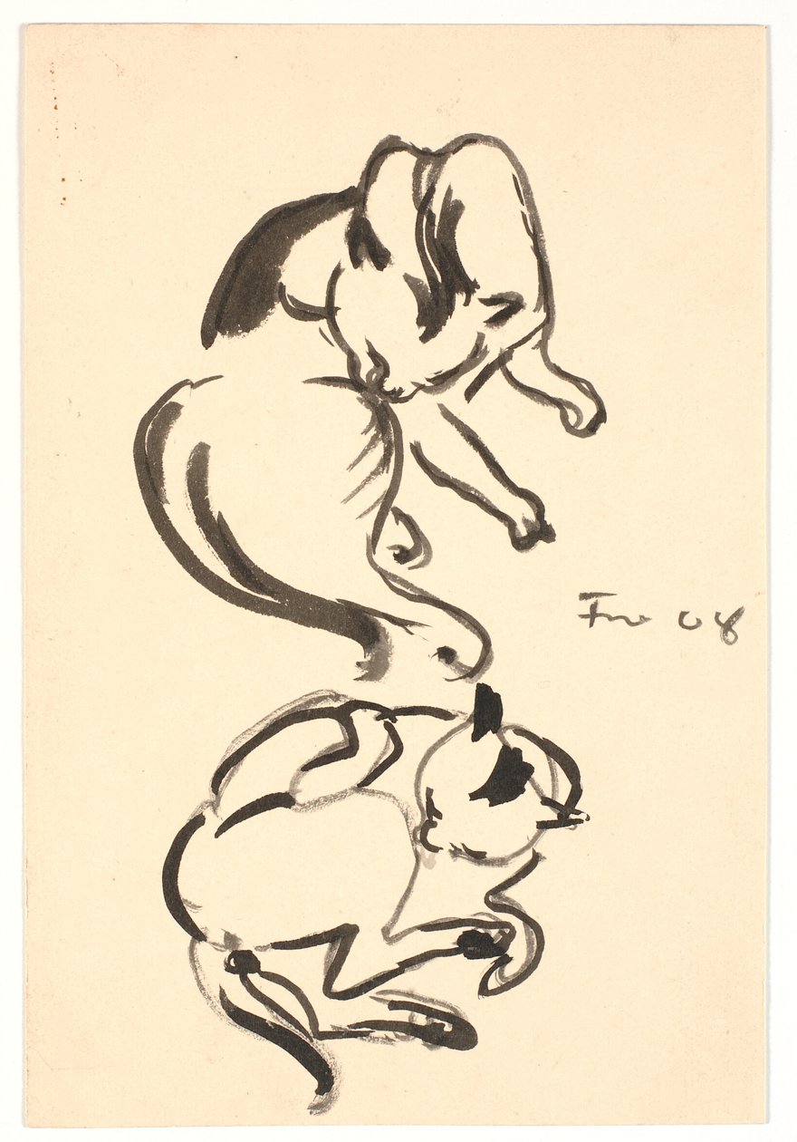 Twee studies van een kat die zich wast door Ludvig Find