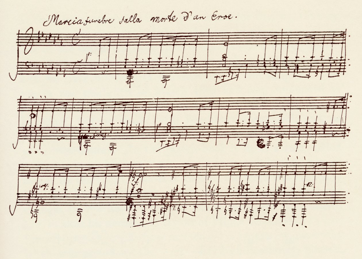 Gedeelte van het manuscript van Beethovens A Grote Sonate, Opus 26 door Ludwig van Beethoven