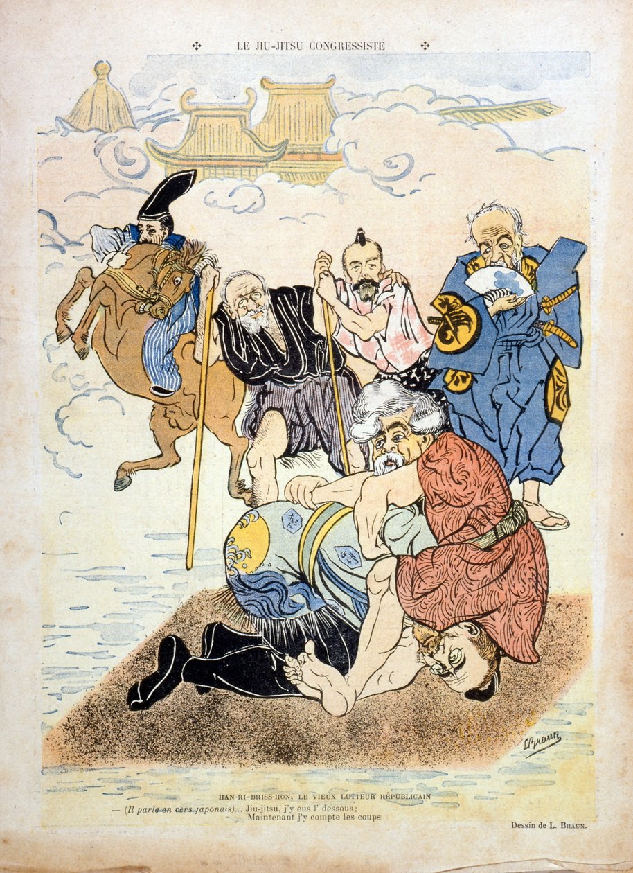 Karikatuur door Braun die Henri Brisson (1835-1912) afbeeldt (gravure) door Ludwig Braun