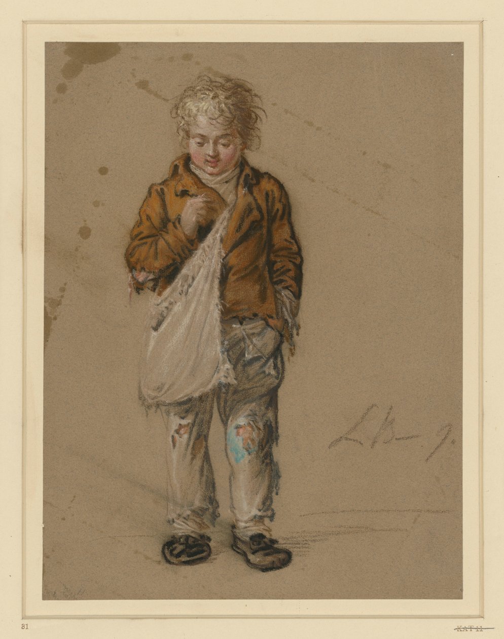 Bedelende jongen met tas door Ludwig Buchhorn