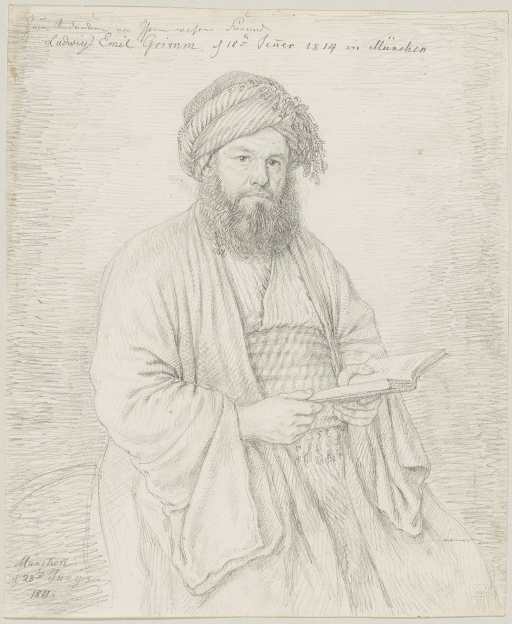De karmelietenpater Wolfgang Bock in oosters kostuum door Ludwig Emil Grimm