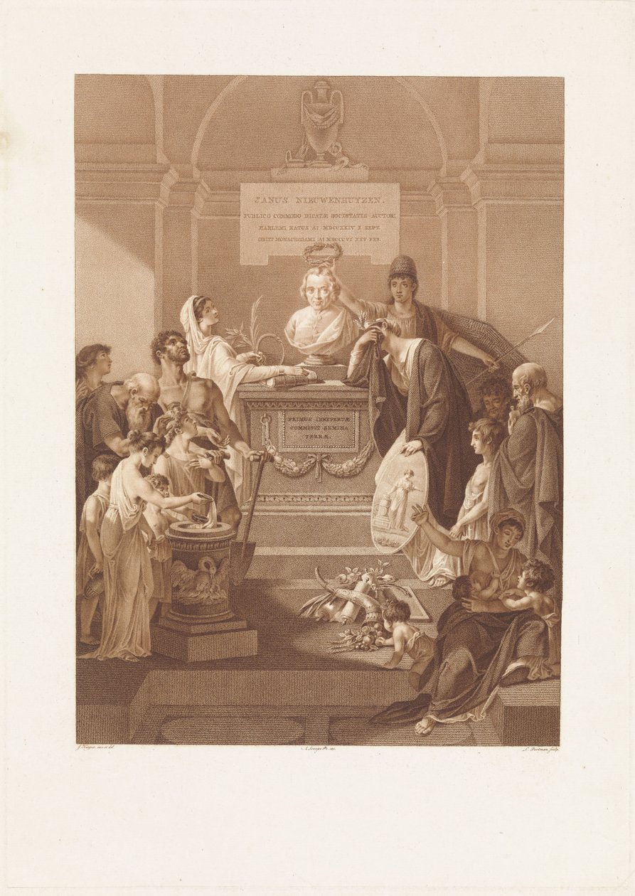 Allegorische voorstelling met gedenksteen voor Jan Nieuwenhuyzen, overleden in 1806 door Ludwig Gottlieb Portman