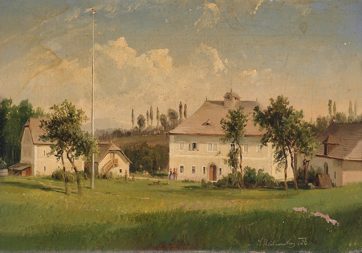 Op het platteland, uitzicht op een landgoed door Ludwig Halauska