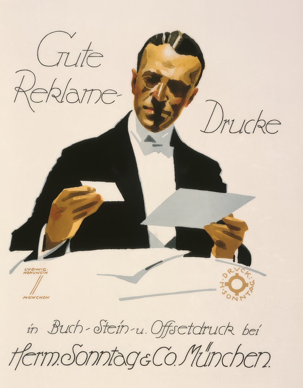 Goede reclame-afdrukken bij Herm. Sonntag en Co. München door Ludwig Hohlwein