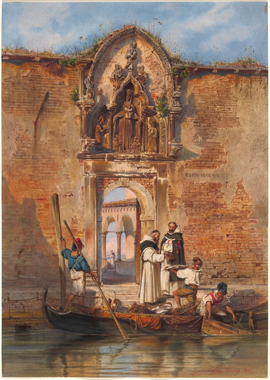 Monniken Kopen Vis voor de Poort van de Madonna della Misericordia door Ludwig Johann Passini