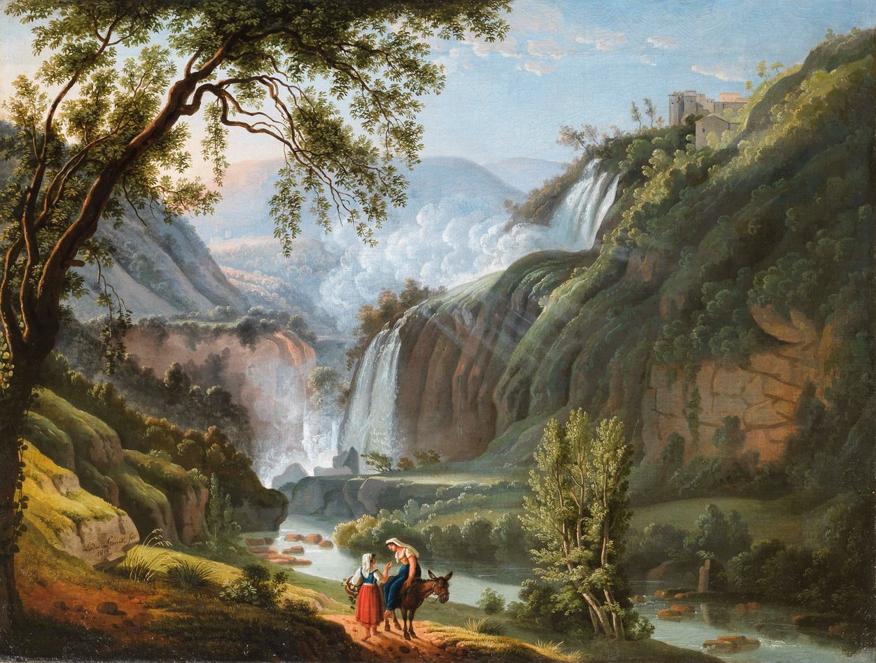 Landschap met waterval door Ludwig Philipp Strack
