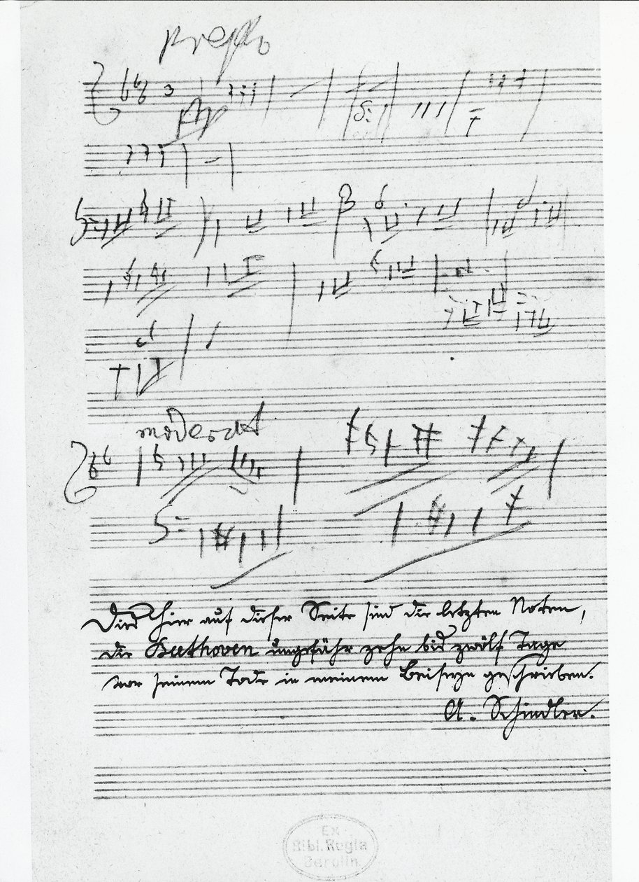 De laatste pagina van muziek geschreven door de Duitse componist Ludwig van Beethoven (1770-1827) door Ludwig van Beethoven