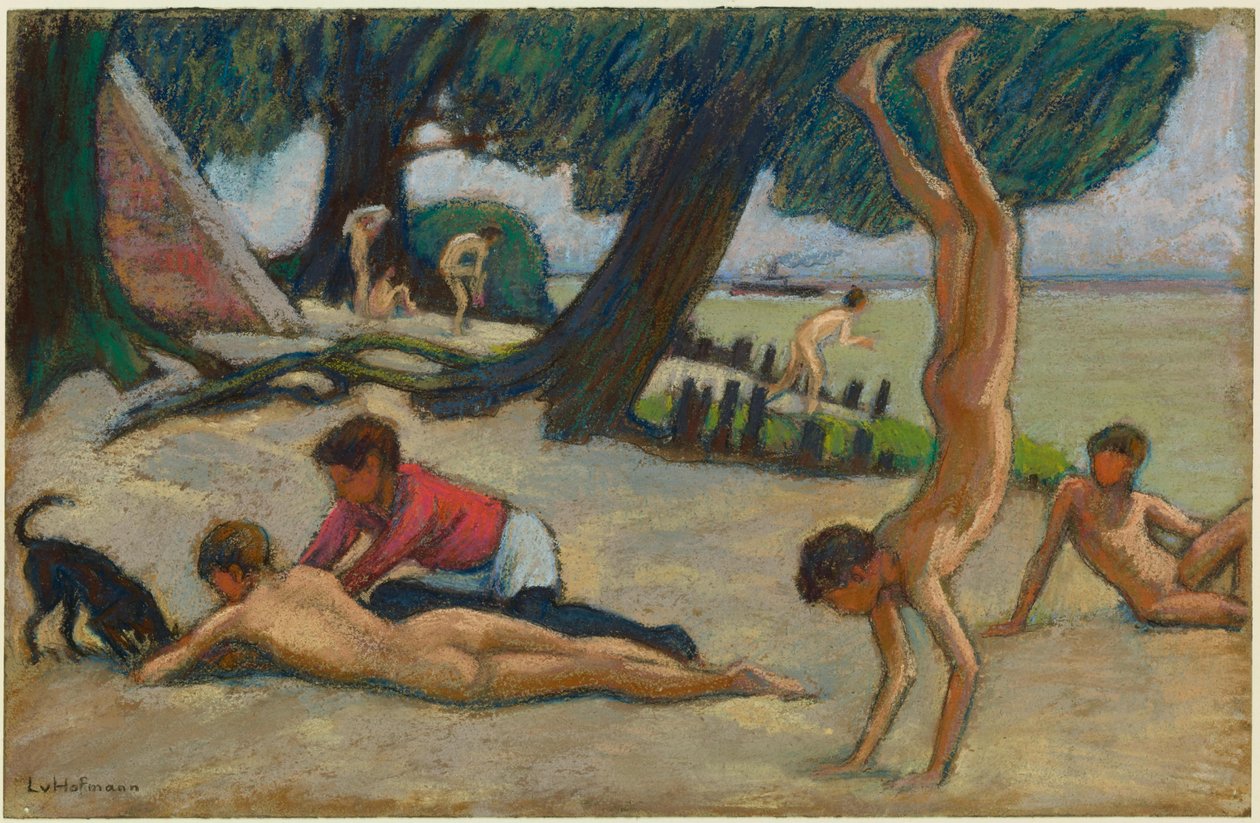 Jongens op het strand door Ludwig von Hofmann