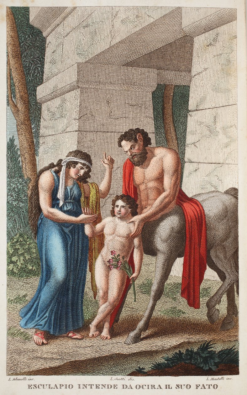 Ocyrrhoe in een merrie of Esculapio intende da Ocira il Suo Fato, illustratie uit Ovidius
