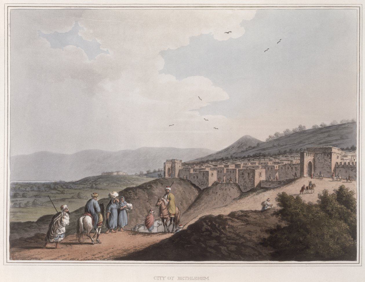 Bethlehem in Palestina, uitzicht op het belangrijkste deel van de stad met de bergen van Arabia Petraea, uit 