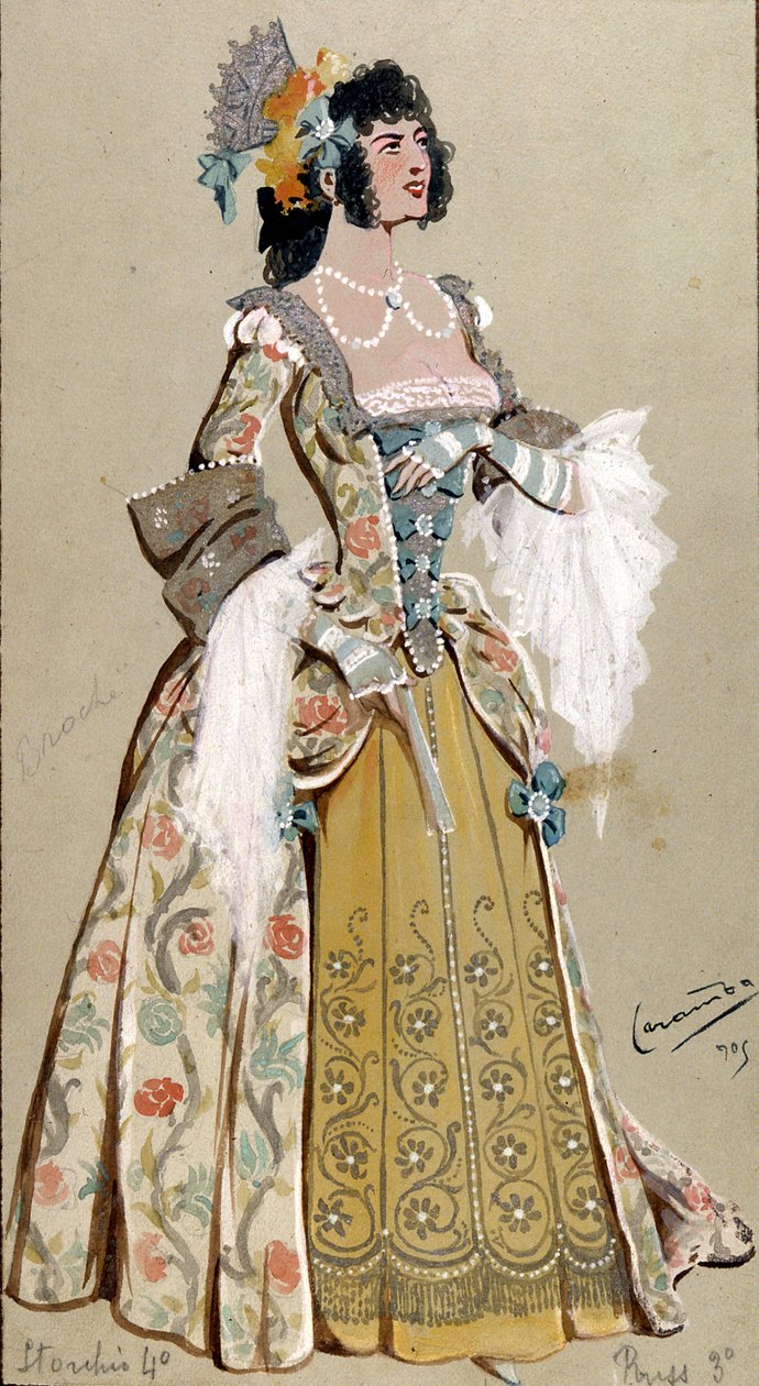 Kostuumontwerp voor de Gravin Almaviva, uit "De Bruiloft van Figaro", 1905 door Luigi Sapelli Caramba