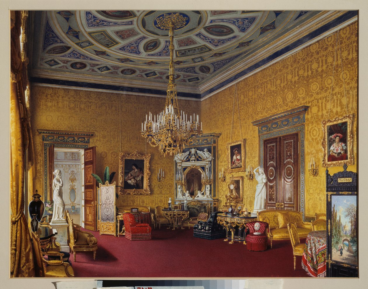 De Lyons zaal (de gele tekenzaal) van het grote paleis van Tsarkoye Selo (Rusland) door Luigi Premazzi