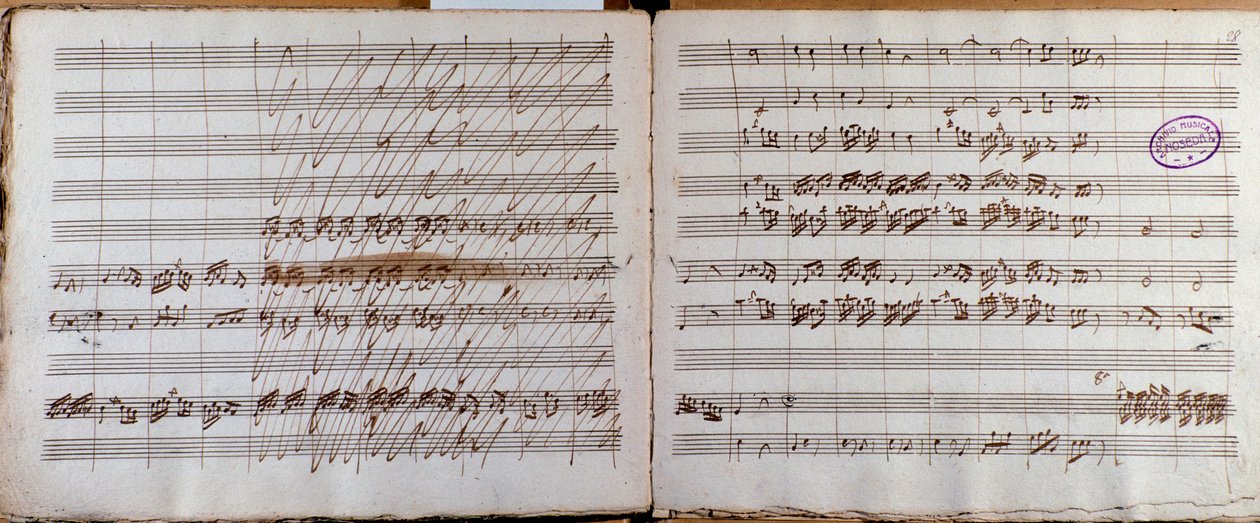 Dubbele pagina, ondertekend door de auteur van de partituur voor het Concerto voor cello en orkest in Es groot door Luigi Boccherini door Luigi Boccherini