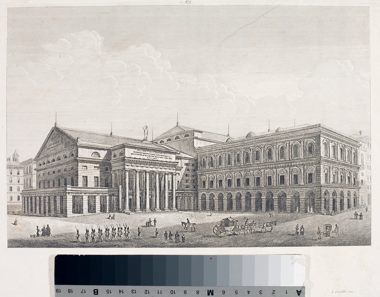 Uitzicht op het Carlo Felice Theater en het Paleis van de Accademia in Genua door Luigi Garibbo