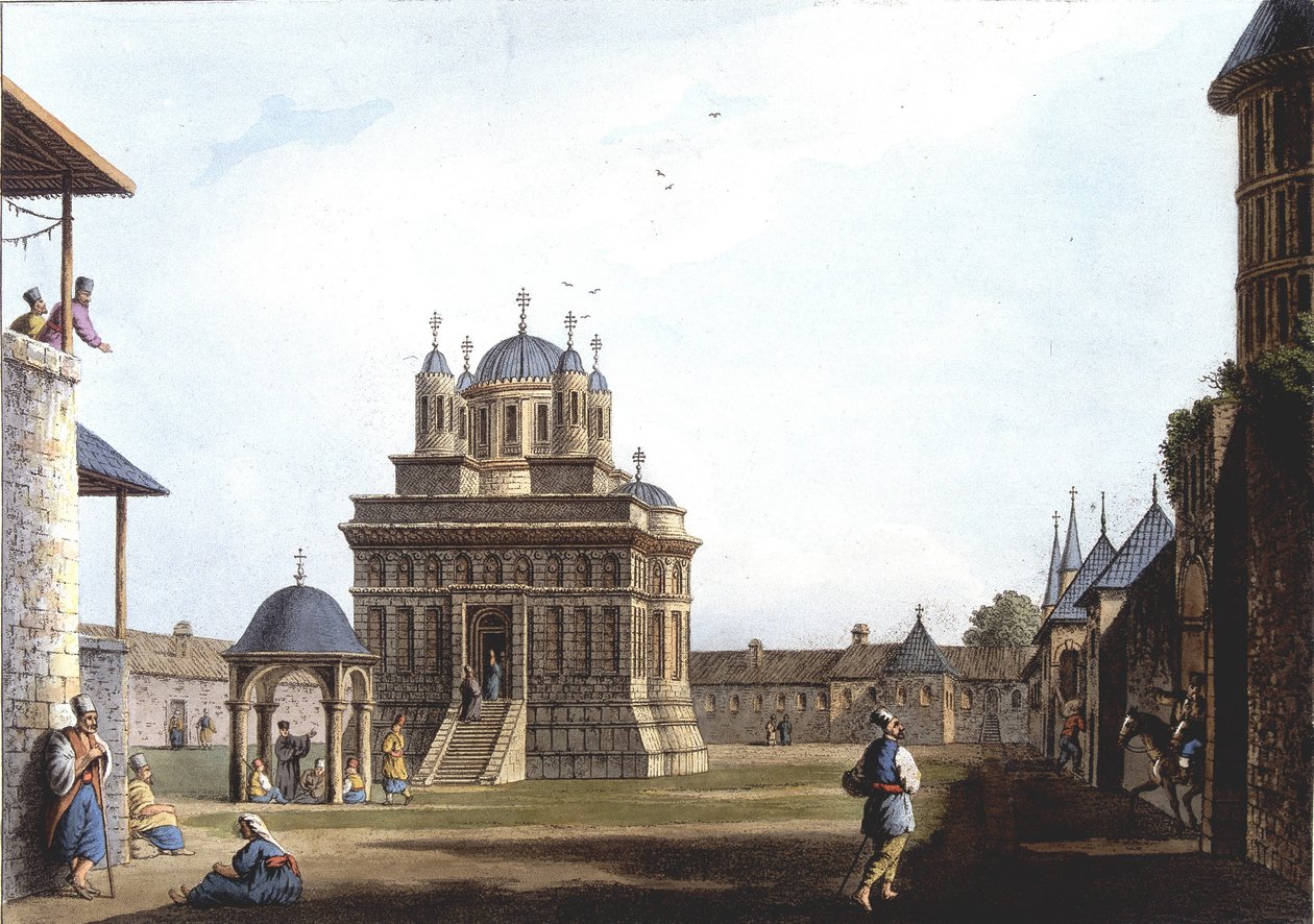 Kerk en Klooster van Sint Maria, Turkije. in "Views in the Ottoman Dominions, in Europe, in Asia, and some of the Mediterranean islands" van de originele tekeningen gemaakt door Luigi Mayer, Londen door Luigi Mayer