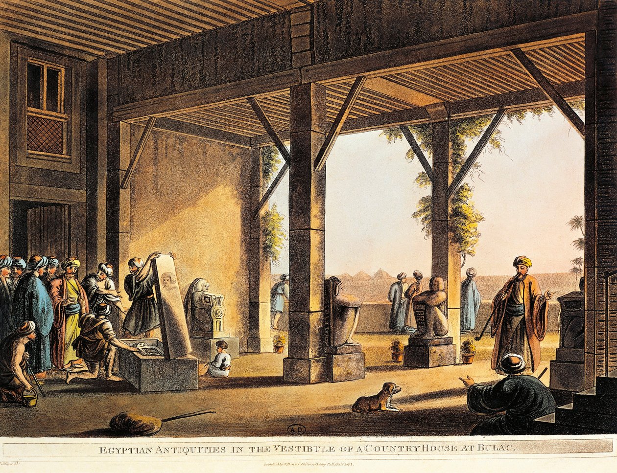 Egyptische oudheden in de tuin van een huis in Boulaq uit Views in Egypt door Luigi Mayer