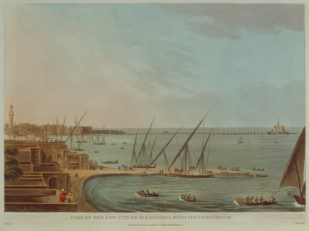 Uitzicht op Alexandrië met vuurtoren, uit Zichten van Egypte door Luigi Mayer door Luigi Mayer