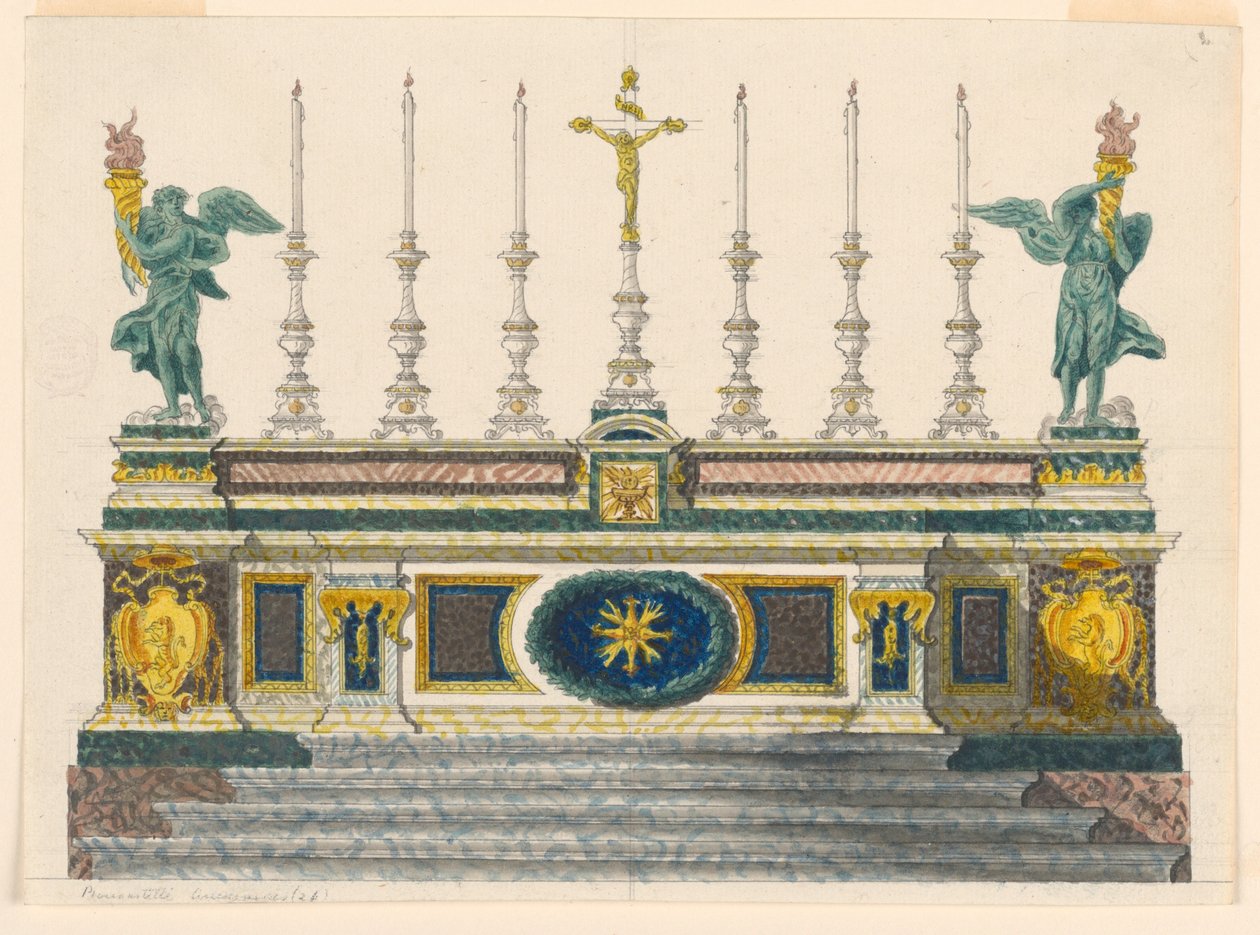 Tekening, Altaar van gekleurde knikkers, ca. 1820 door Luigi Righetti