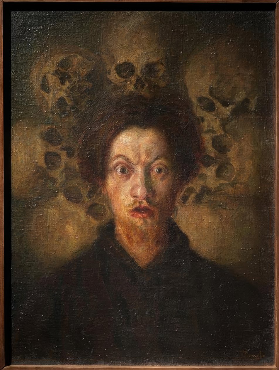 Zelfportret met schedels door Luigi Russolo
