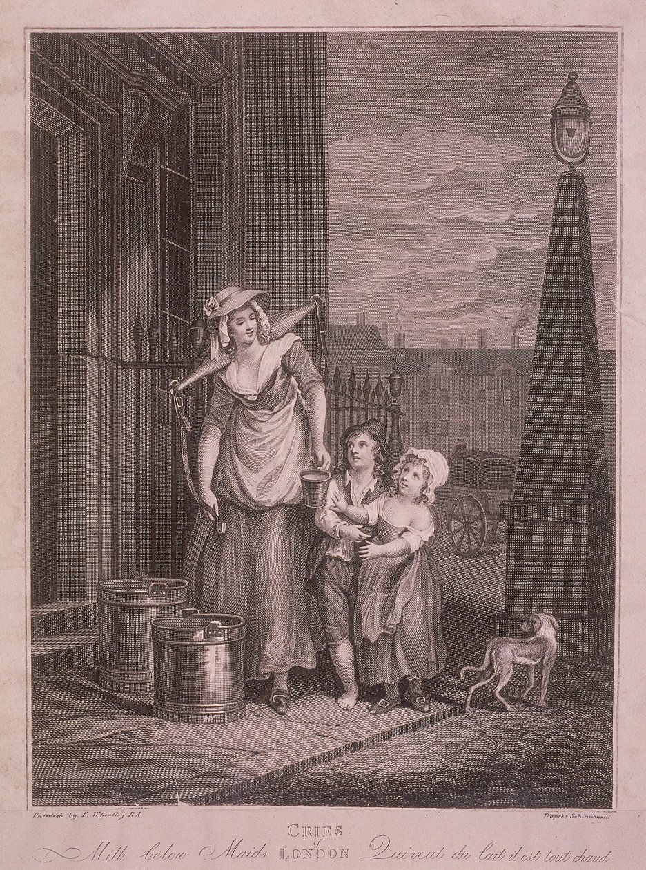 Melk beneden Meiden, Kreten van Londen, ca. 1795 door Luigi Schiavonetti