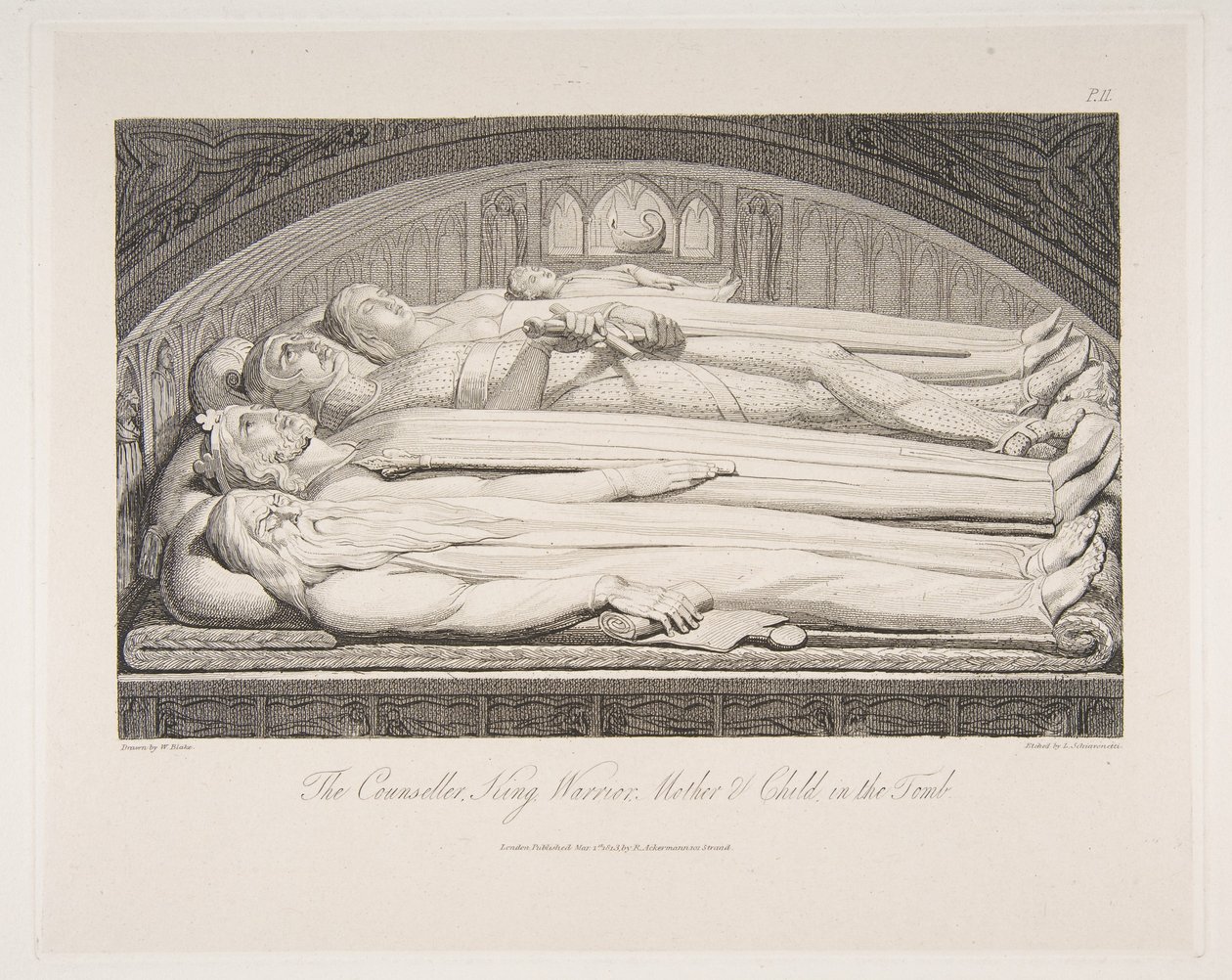 De raadsman, koning, krijger, moeder en kind in het graf, uit Het graf, een gedicht..., 1 maart 1813 door Luigi Schiavonetti
