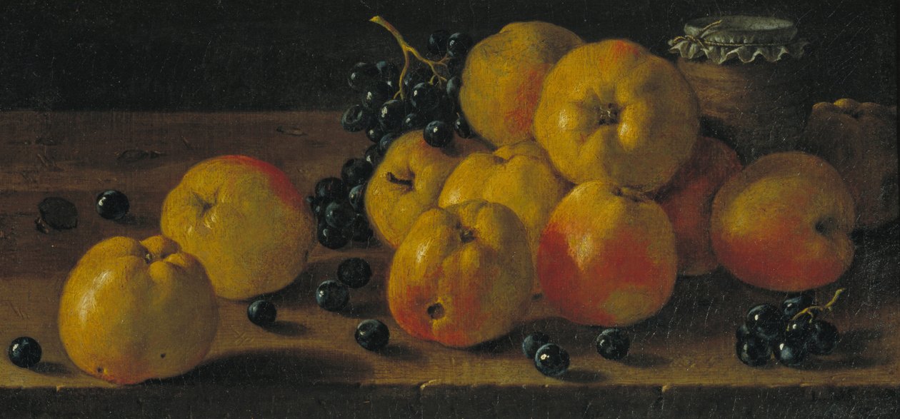 Stilleven met Appels, Druiven en een Pot Jam door Luis Egidio Melendez