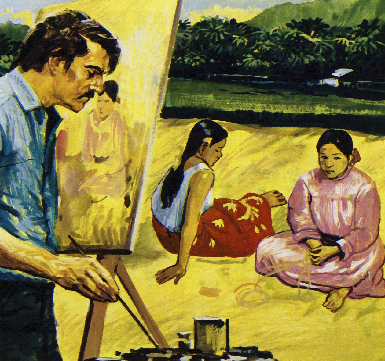 Gauguin schilderde inlandse meisjes in Tahiti (kleurenlitho) door Luis Arcas Brauner