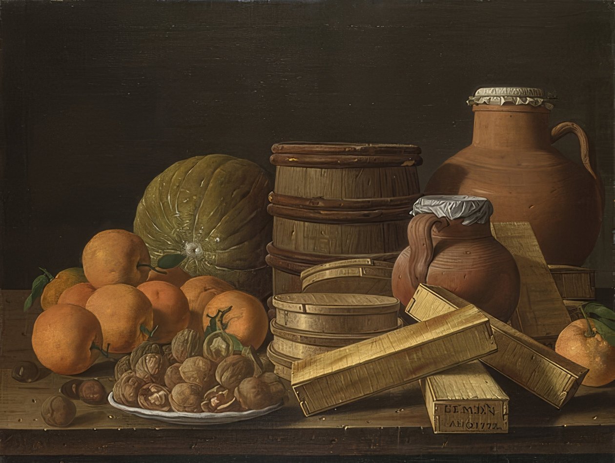 Stilleven met sinaasappels en walnoten. 1772 door Luis Egidio Melendez