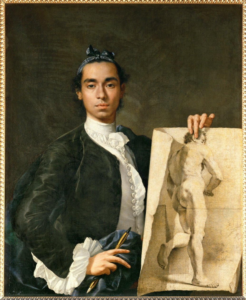 Portret van de kunstenaar met een academie ... door Luis Menendez or Melendez