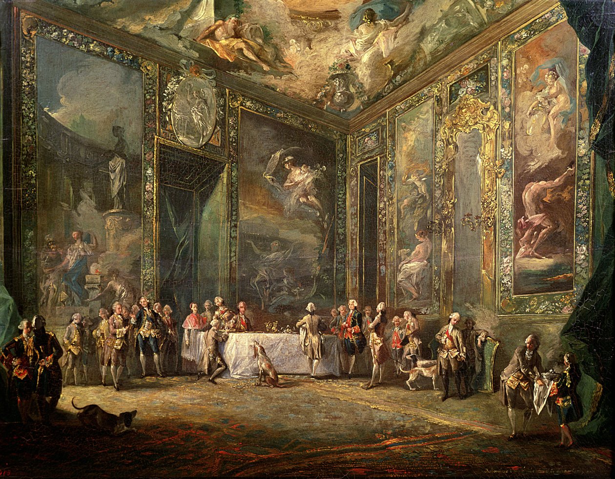 Karel III (1716-88) de Borbon, luncht voor zijn hof, ca. 1770 door Luis Paret y Alcazar