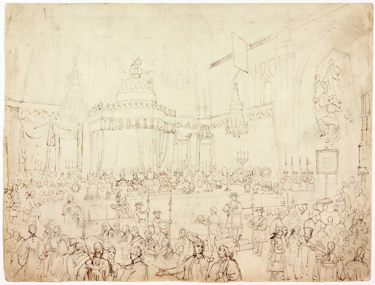 Studie voor het Banket van de Geallieerde Vorsten in The Guildhall, Londen door Luke Clennell
