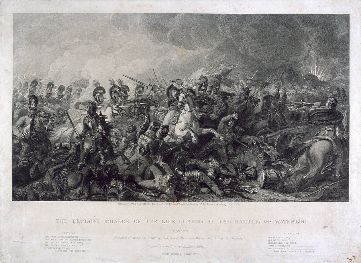 De beslissende aanval van de Life Guards bij Waterloo door Luke (after) Clennell